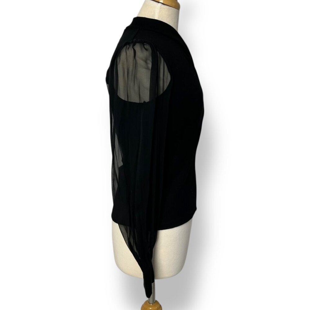 NWT Lola & Sophie Camille Twisted Neck Blouse Silk Chiffon Sleeves Black Sz XS - Picture 5 of 8